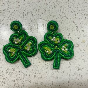Green Beaded Shamrock Earrings